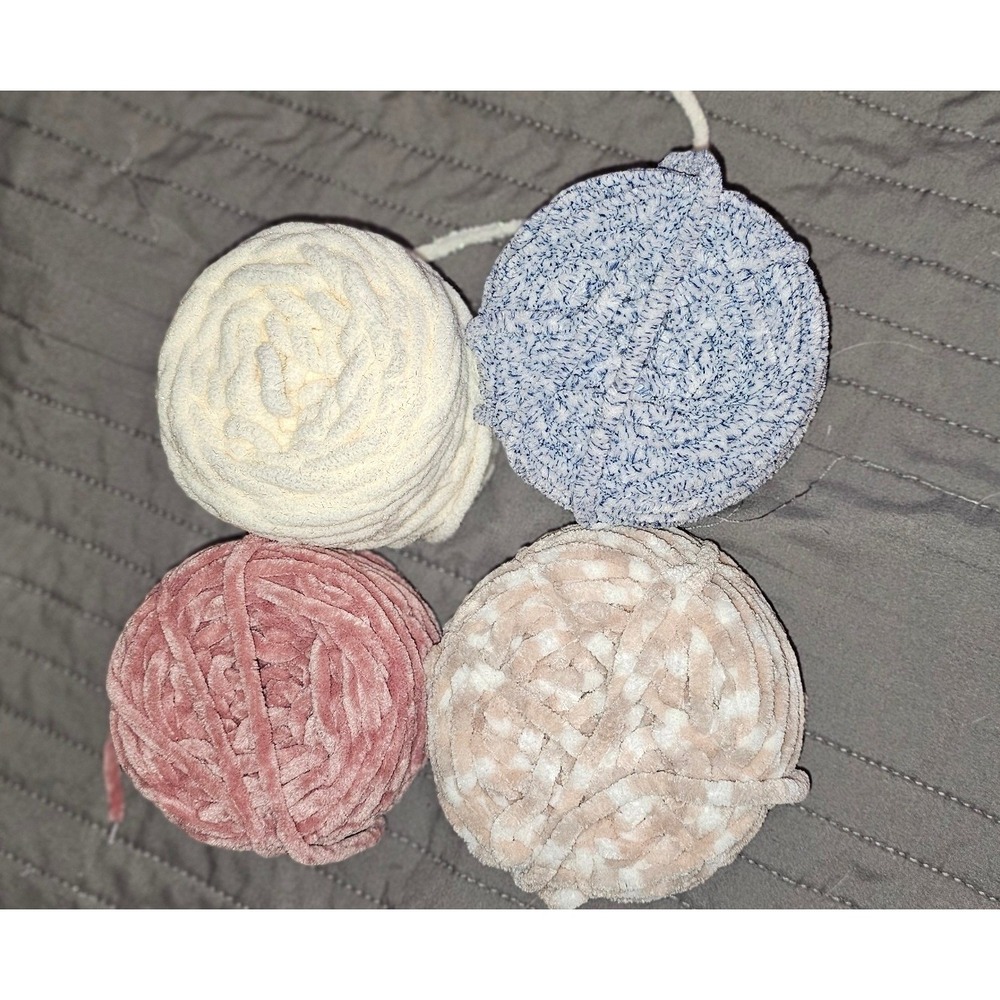 Assorted Plush Chenille Yarn Lot 4 Cakes Super Bulky Velvet Texture Pastels
